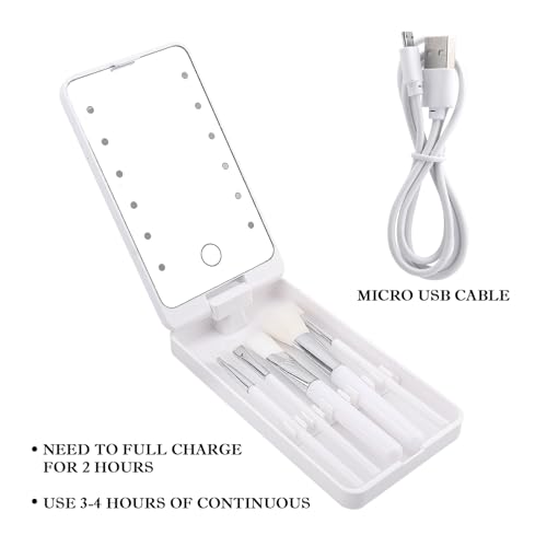 Prime Pick Glow Pro Vanity Mirror 2 in 1 Rotatable Makeup Mirror LED Light Dimmable Touch Control with 5 Makeup Brushes Portable Travel Beauty Mirror for Women White - Image 5