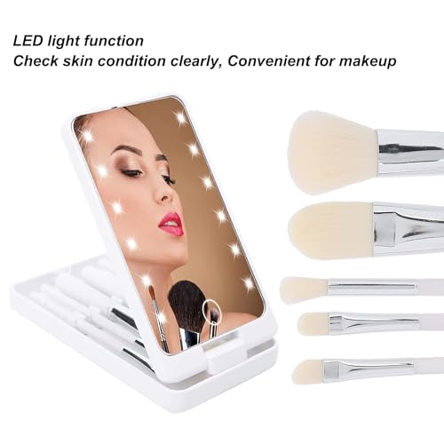 Prime Pick Glow Pro Vanity Mirror 2 in 1 Rotatable Makeup Mirror LED Light Dimmable Touch Control with 5 Makeup Brushes Portable Travel Beauty Mirror for Women White - Image 2