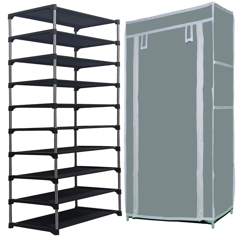 DEMARK Portable Shoe Rack Stand for Home Multipurpose Storage Organizer Lightweight with Iron Pipes Dust Proof Cover ShoeRack9Layer Grey - Image 1
