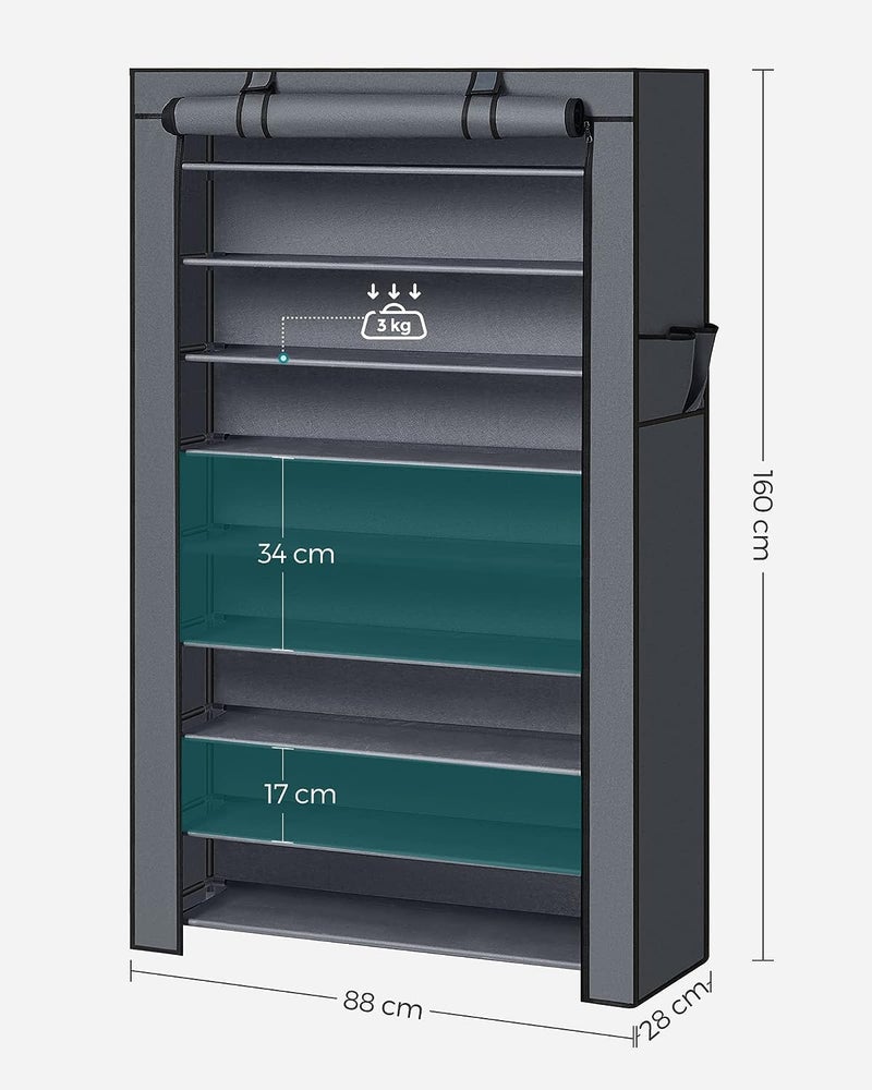 DEMARK Portable Shoe Rack Stand for Home Multipurpose Storage Organizer Lightweight with Iron Pipes Dust Proof Cover ShoeRack9Layer Grey - Image 3