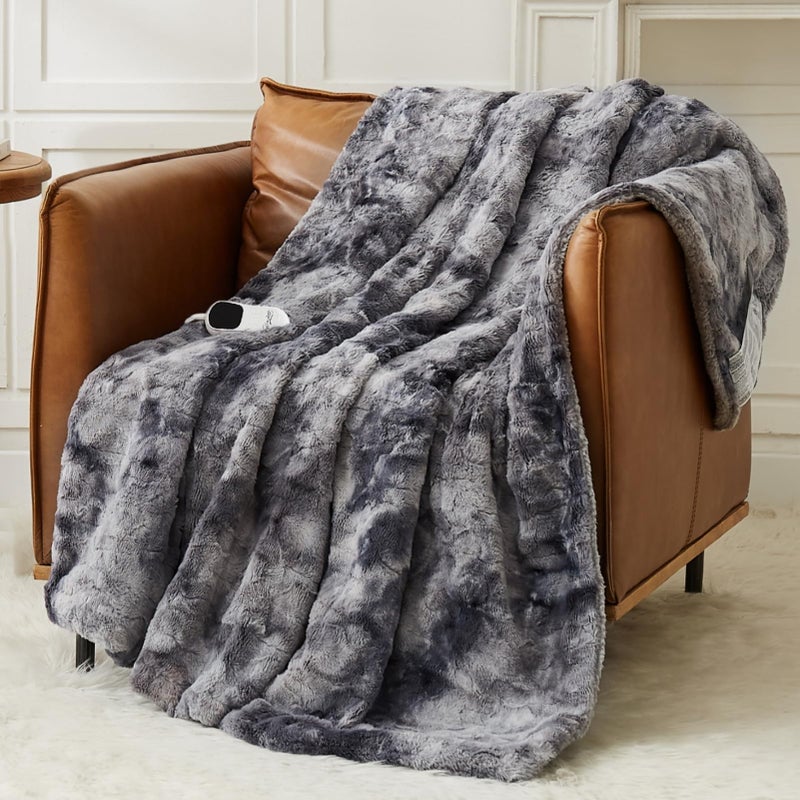 Home Mate Homemate Heated Blanket Electric Throw - 50"x60" Heating Blanket Throw 1/2/4/6/8 Hours Auto-Off 10 Heat Levels Over-Heat Protection Luxury Faux Fur Sherpa ETL Certification - Image 1