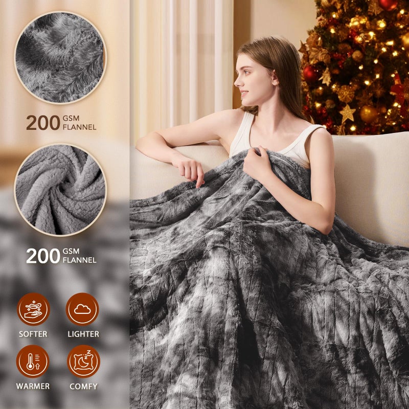 Home Mate Homemate Heated Blanket Electric Throw - 50"x60" Heating Blanket Throw 1/2/4/6/8 Hours Auto-Off 10 Heat Levels Over-Heat Protection Luxury Faux Fur Sherpa ETL Certification - Image 2