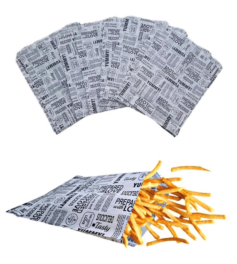 Inditradition Multipurpose Food Wrapping Paper Envelopes, Snack Bags | Pack of 100, White with News Print (Medium, 5.5x12") - Image 1