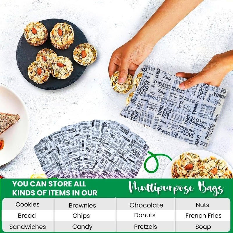 Inditradition Multipurpose Food Wrapping Paper Envelopes, Snack Bags | Pack of 100, White with News Print (Medium, 5.5x12") - Image 3