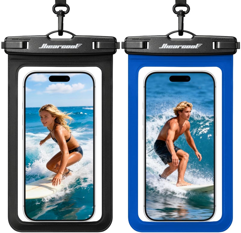Hiearcool Waterproof Phone Pouch,Universal Waterproof Phone Case Dry Bag Travel Essentials for iPhone, Beach Accessories for Vacation Must Haves - Black&Navy-2 Pack - Image 1