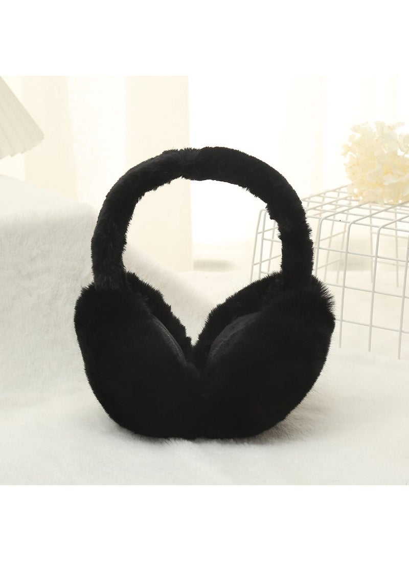 New Autumn and Winter Foldable Earmuffs Korean Style Imitation Rex Rabbit Fur Warm Earmuffs Mens and Womens Fashion Student Ear Warm Earmuffs Black
