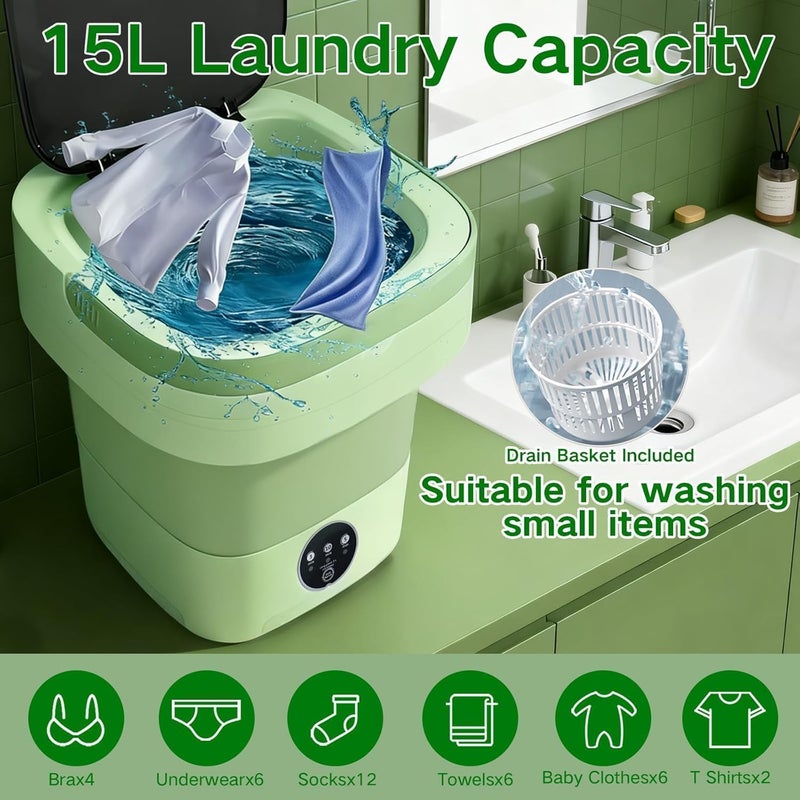 TMOHRA Portable Washing Machine, 15L Mini Collapsible Washer with 3 Cleaning Modes for Baby Clothes, Underwear, Small Foldable Laundry for Travel Apartment Home Dorm Hotel Camping - Image 5