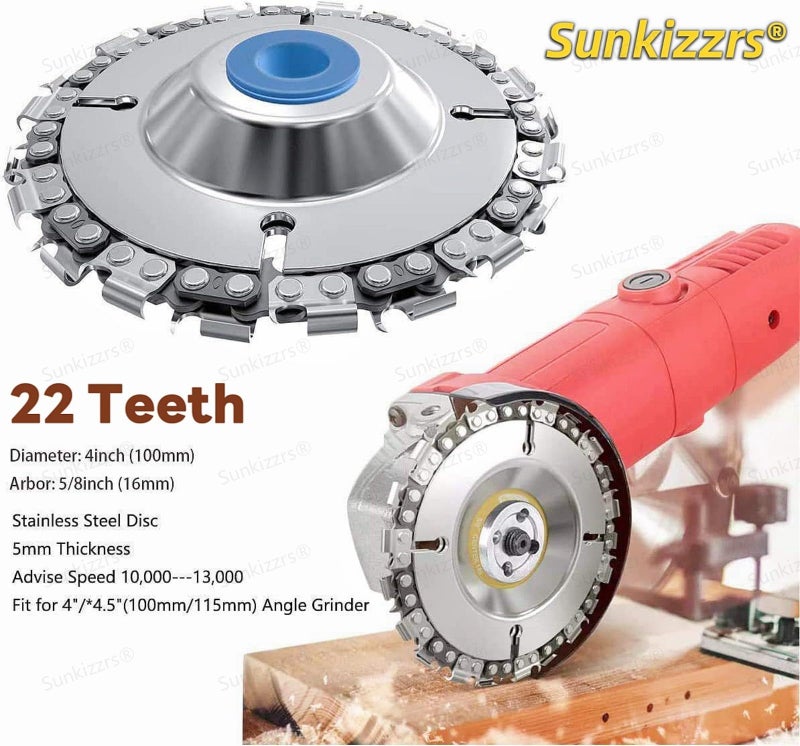 Sunkizzrs® 22-Teeth 100mm Wood Carving Chain Circular Saw Disc for 4'' Angle Grinder —Chainsaw Grinding Wheel Chain Blade Circular Saw —Depressed Centre Grinder Saw Disc for Woodworking - Image 4