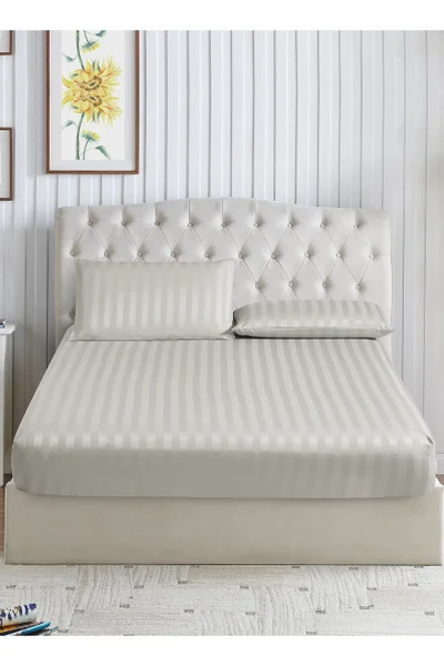 دوناتيلا طقم شرشف سرير مقلم 3 قطع مقاس مفرد ونص 150×200+ 30 سم, مايكروفايبر مقاوم للحساسية شرشف باطراف مطاط و2 غطاء وسادة