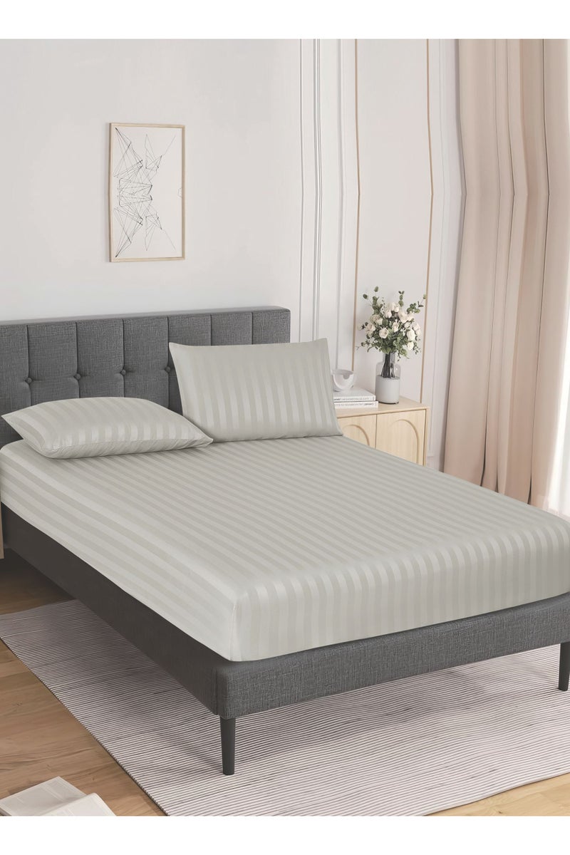 Donetella 3-Piece Striped Bedding Set – Queen Fitted Sheet 150x200+30 cm with All-Around Elastic & 2 Matching Pillowcases - Image 2