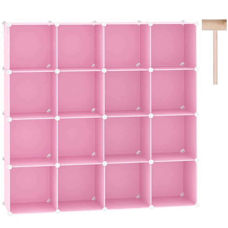 C&AHOME CAHOME Cube Storage Organizer 16Cube Shelves Units Plastic Storage Cubes DIY Closet Organizer Modular Closet Storage Shelves Ideal for Home Bedroom 484 L  124 W  484 H Pink UPCS16P