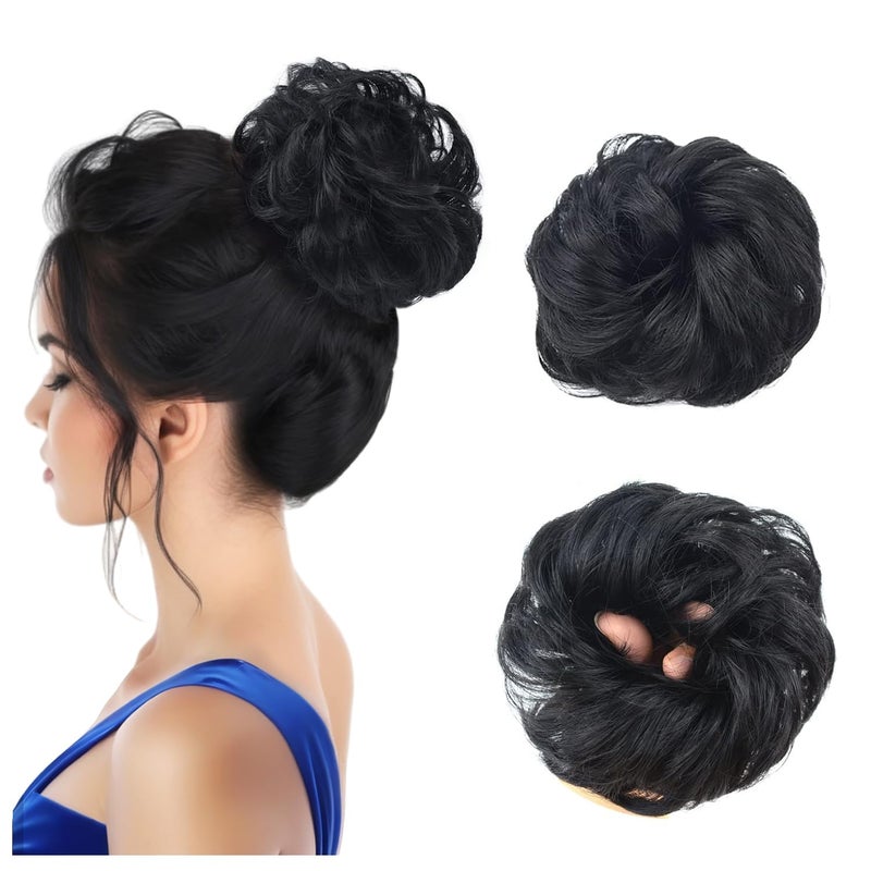 1 Piece Messy Hair Bun Messy Synthetic Chignon Ponytail Curly Wavy Hair Scrunchies Extension for Women Updo Hairpieces 1B
