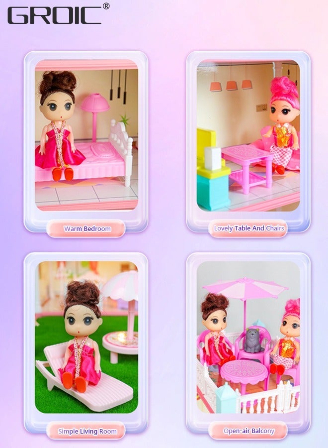 GROIC Dollhouse Dreamhouse Building Toys Figure Furniture, DIY House, Accessories, Pets & Dolls,Flashing Lights,Pink Play Dream House for Girls - Image 4