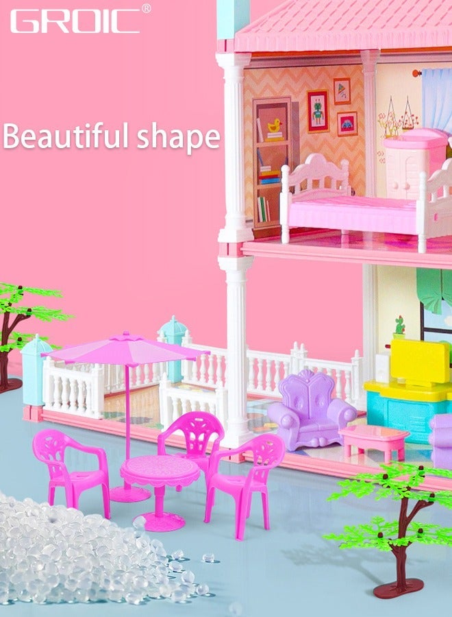 GROIC Dollhouse Dreamhouse Building Toys Figure Furniture, DIY House, Accessories, Pets & Dolls,Flashing Lights,Pink Play Dream House for Girls - Image 5
