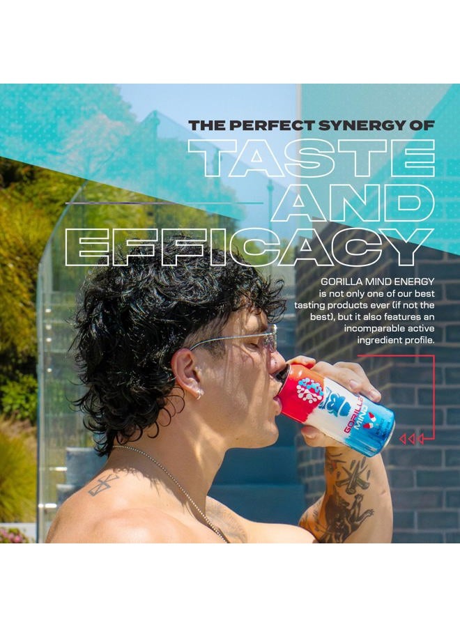 Gorilla Mind Energy Drink | Unmatched Energy · Amplified Focus | N-Acetyl-L-Tyrosine, Alpha-GPC, 200mg Caffeine, Uridine, Saffron | 0 Sugar Or Artificial Colors | 16oz, 12-Pack (Black Cherry Vanilla) - Image 5