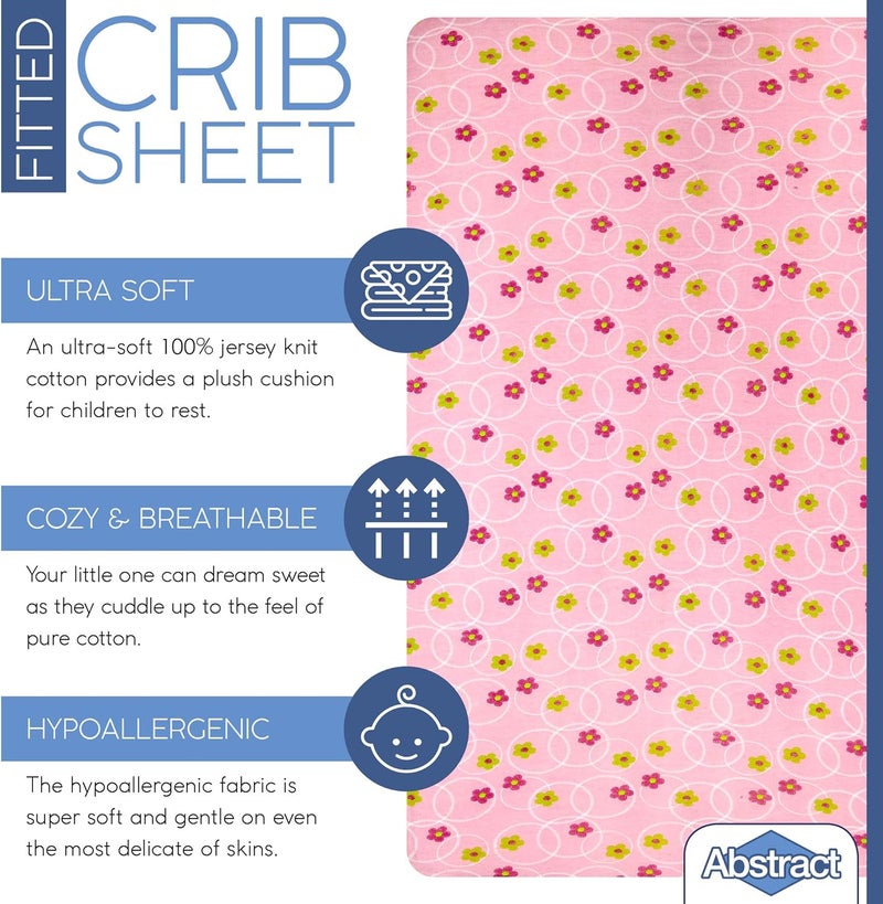 Abstract Jersey Cotton Knit Cradle Sheets - Ultra Soft Cradle Sheets Fitted 18" x 36" for Boys Girls Baby - Universal - Snug Fitted 6" Deep Pocket - Cotton - 18"x36" (Floral Pink) - Image 2