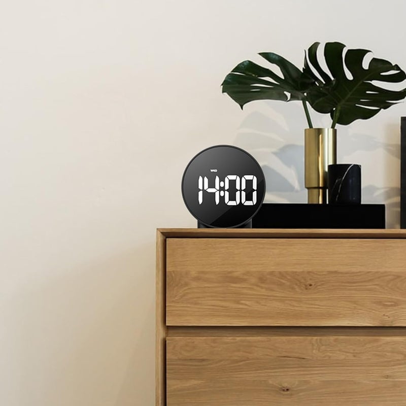 Jukmen LED Alarm Clock Newest Version Digital Round Clock with Voice and Touch Activated 2 Separate Alarm Snooze Week 4 Adjustable Brightness USBBattery Powered Desk Black - Image 2