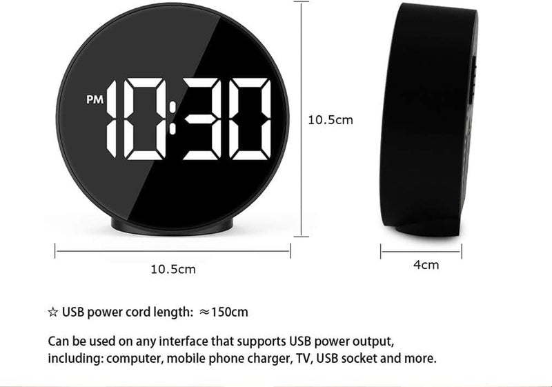 Jukmen LED Alarm Clock Newest Version Digital Round Clock with Voice and Touch Activated 2 Separate Alarm Snooze Week 4 Adjustable Brightness USBBattery Powered Desk Black - Image 5