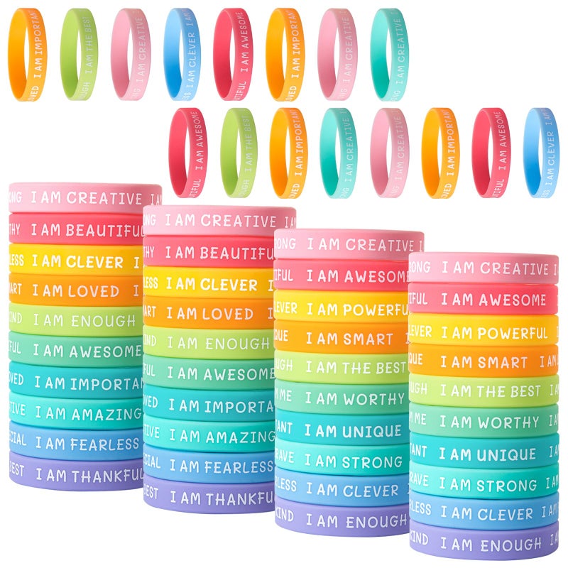 CYCLUSIVE 60 Pieces Students Inspirational Wristbands Rubber Bracelets Fun Motivational Wristbands for Kids Students Back to School Gifts - Image 2