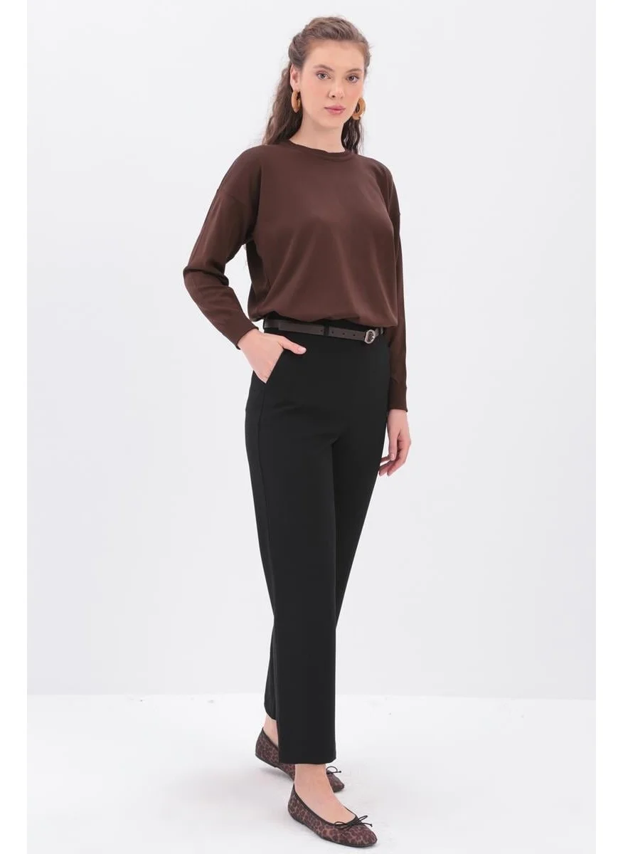 Allday Black-Leg Slit Carrot Trousers