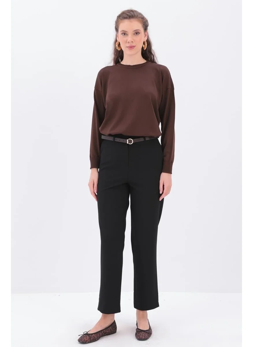 Allday Black-Leg Slit Carrot Trousers