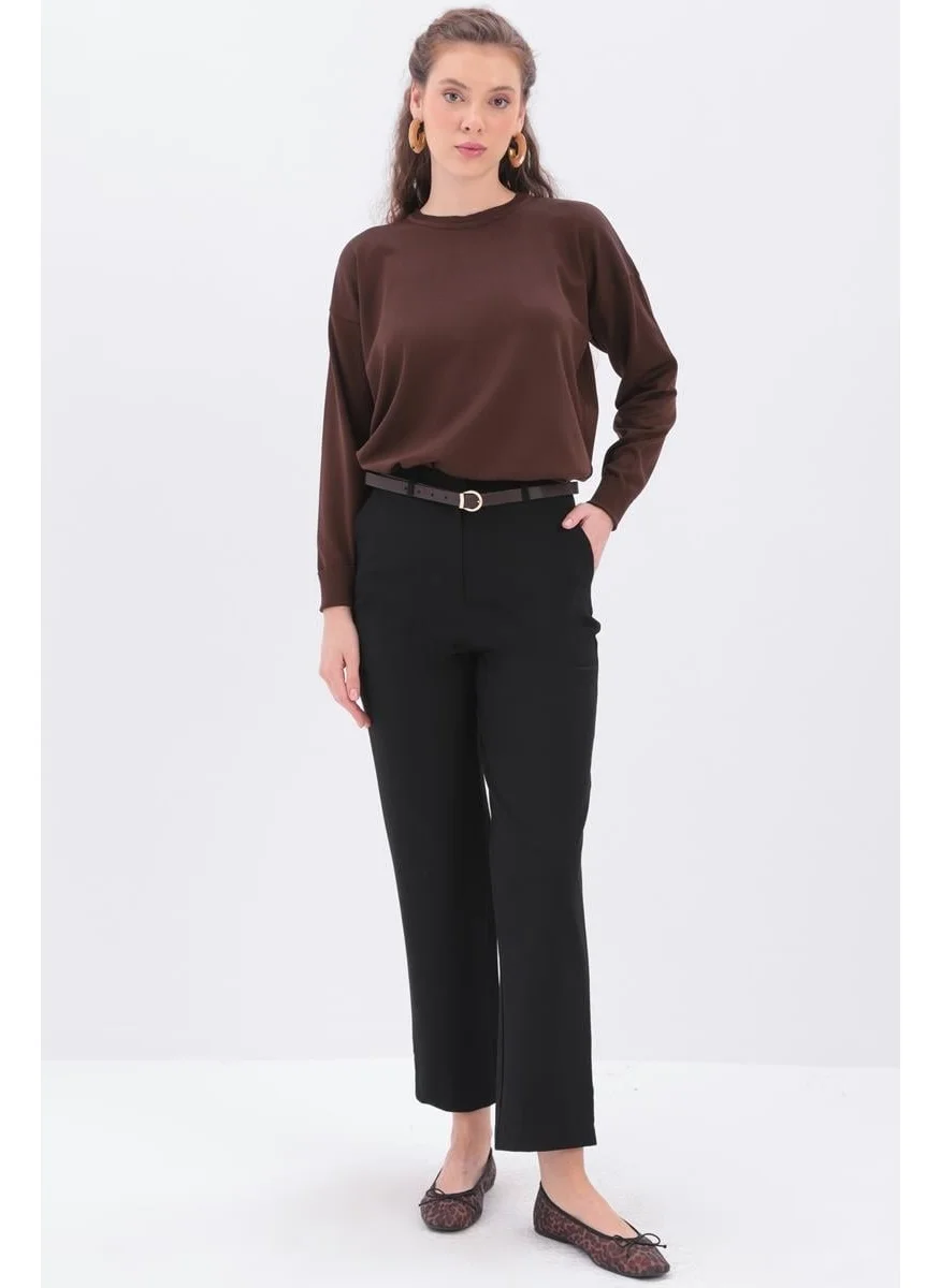 Allday Black-Leg Slit Carrot Trousers