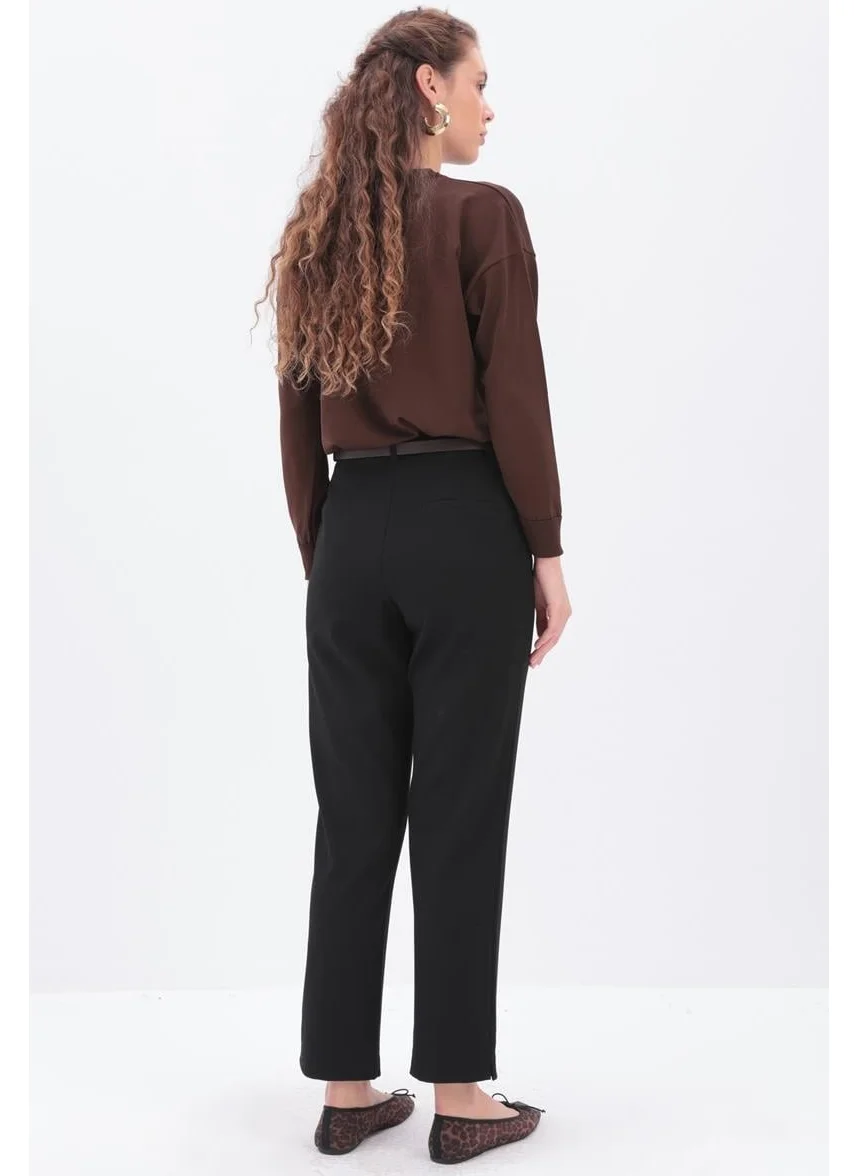 Allday Black-Leg Slit Carrot Trousers