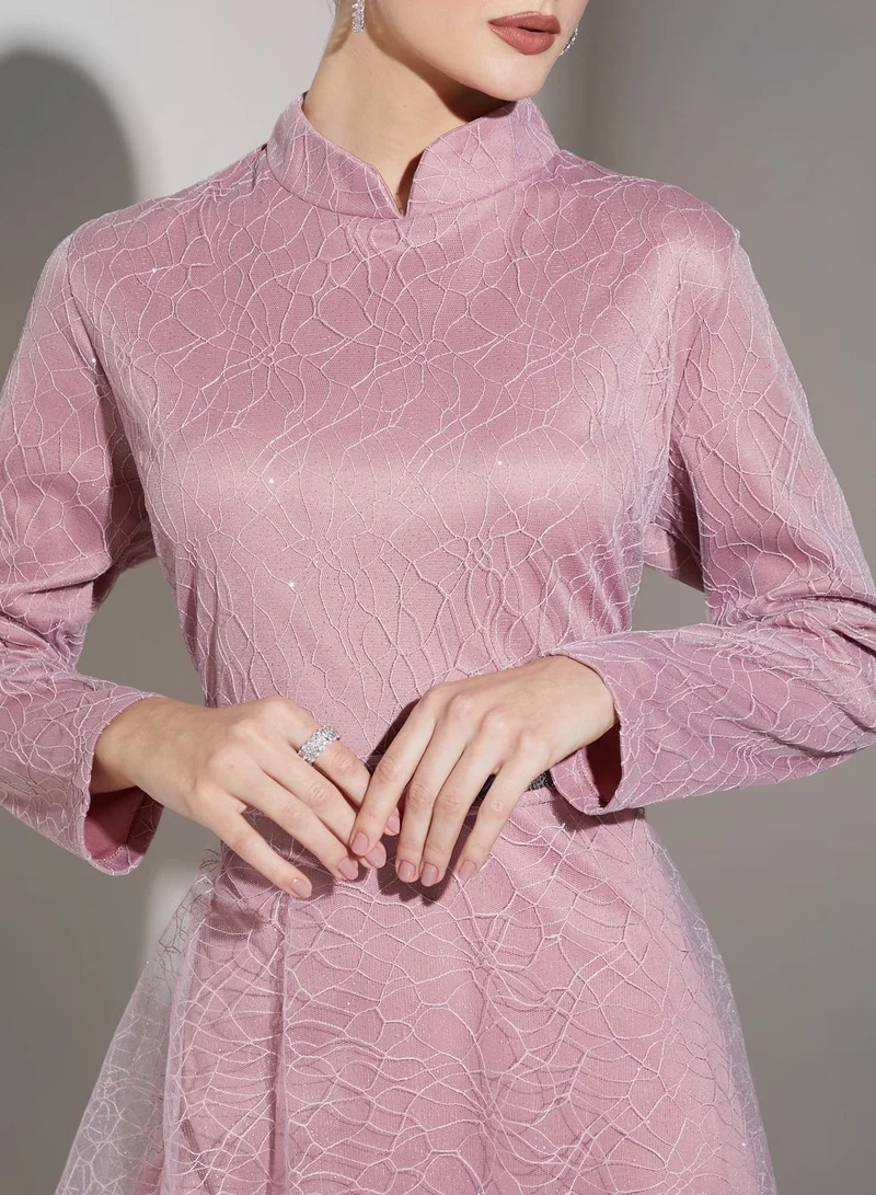 Khizana Lace Belted Flared Dress