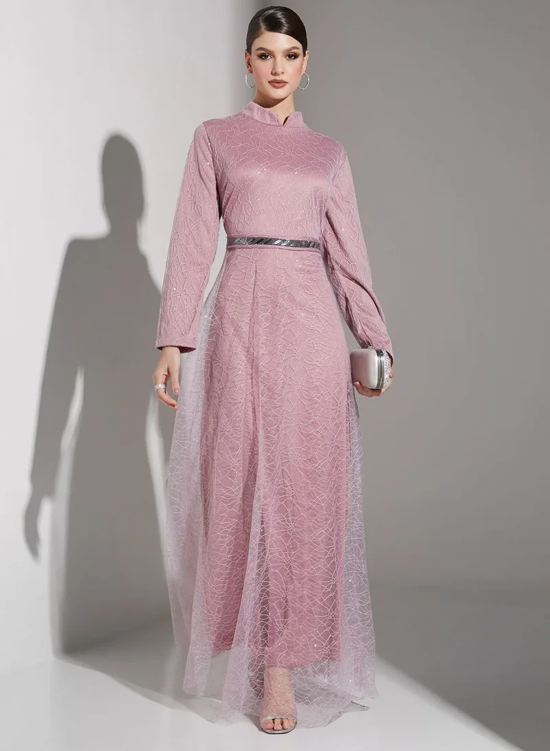 Khizana Lace Belted Flared Dress