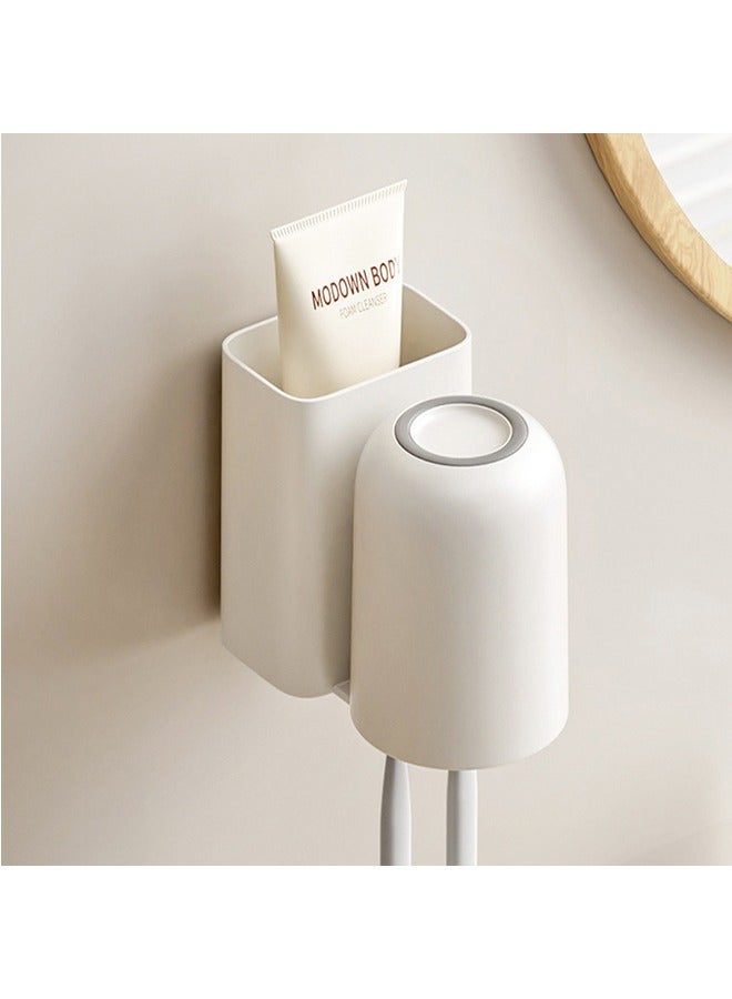 Bathroom Wall Mounted Toothbrush Holder No Punching Multifunction Toiletry Toothpaste Storage Rack Singer Cup Tooth Brush Organizer Bathroom Decor  - Image 1