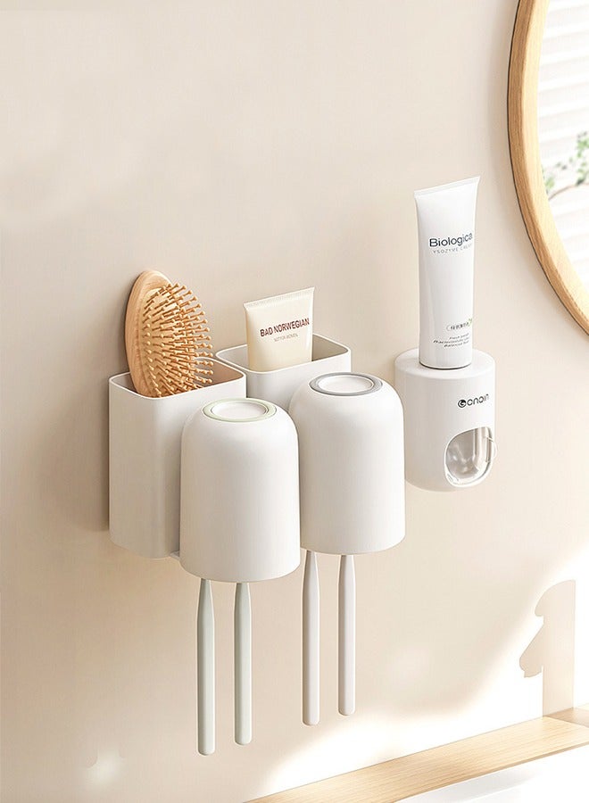 Bathroom Wall Mounted Toothbrush Holder No Punching Multifunction Toiletry Toothpaste Storage Rack Singer Cup Tooth Brush Organizer Bathroom Decor  - Image 2