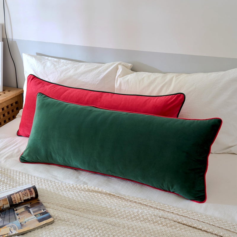 LIGICKY Christmas Long Lumbar Pillow Cover 14x36 inch Red Velvet Dark Green Rope Edging Throw Pillow Covers Decorative Rectangular Body Pillow Case Accent Textured Cushion Cover for Bed Couch - Image 4