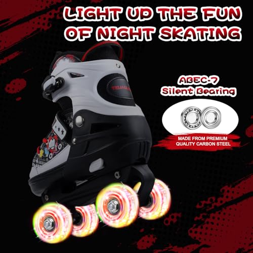 TeimuLeiSi Kids Roller Skates, 4 Size Adjustable Quad Skates with All Light Up Wheels, 10C to 8 Rollerskates for Toddlers, Beginners, Boys, Girls, Outdoor, Indoor, Black, Large - Image 5