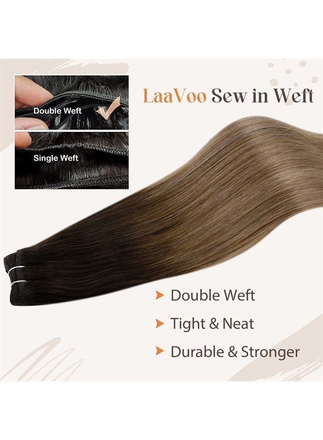 LaaVoo Brown Hair Extensions Real Human Hair Weft Ombre Ash Brown Hair Extensions Sew in Remy Human Hair Hand Tied Hair Extensions 16 Inch 100 Grams - Image 3