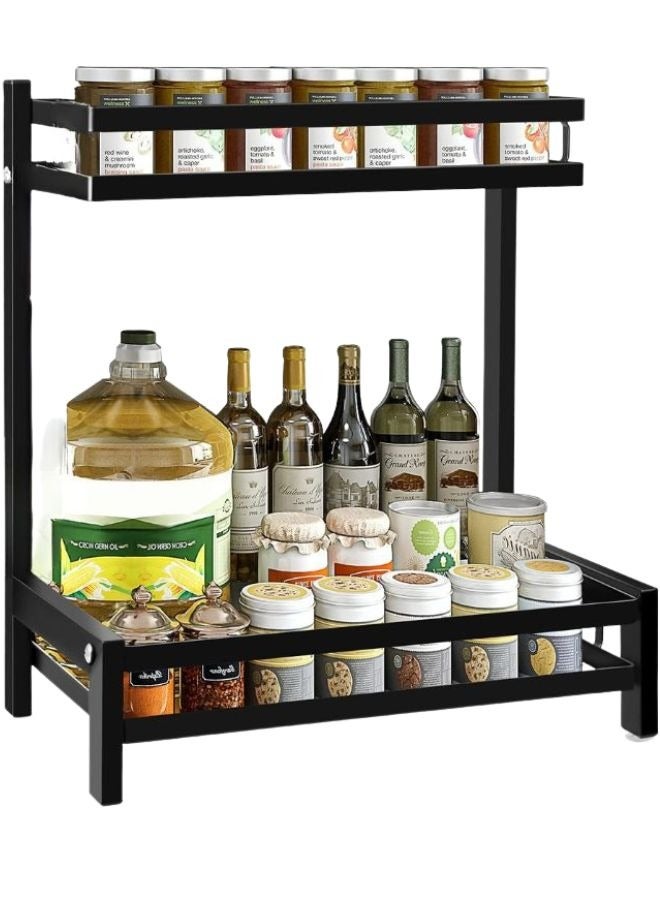 رف تخزين المطبخ من الفولاذ المقاوم للصدأ بطبقتين، رف تخزين المطبخ متعدد الوظائف للاستخدام متعدد الأغراض، تخزين التوابل، تخزين أدوات المطبخ - Image 1