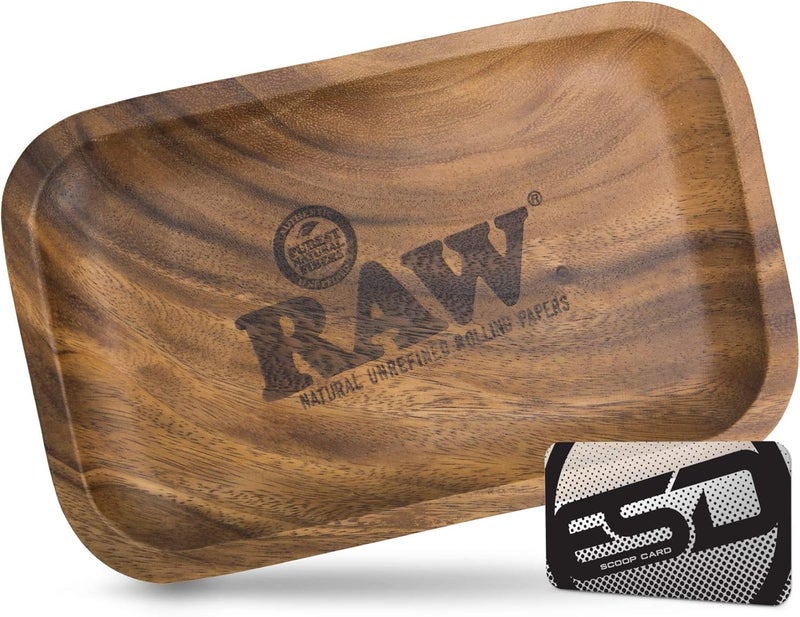 Raw Wood Rolling Tray | Size - Small | Sturdy Designed Wood with Curved Corners - No Creases! - Image 1