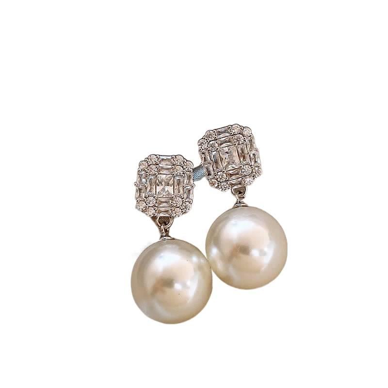 JHJ Silver Pearl Hoop Earrings with Rhinestone Detail and Lightweight Huggie Profile for Daily Wear and Elegant Styling - Image 1