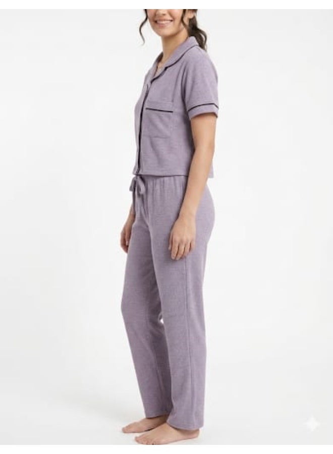 ZECOTEX Premium Ribbed Cotton Pajama Set - Short Sleeve Crop Button-Down Shirt & Elastic High-Waist Loose Pants - 2-Piece Summer Loungewear XS to L - Image 3