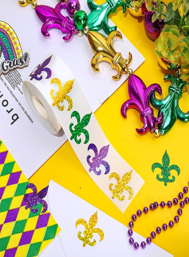 وولاين ملصقات ماردي غرا من والين، ملصقات ليزرية على شكل زهرة الزنبق، بنفسجي، أصفر، أخضر، مقاومة للماء، ذاتية اللصق، لتزيين الأظرف والمذكرات ولوازم حفلات الكرنفال، 500 قطعة - Image 3