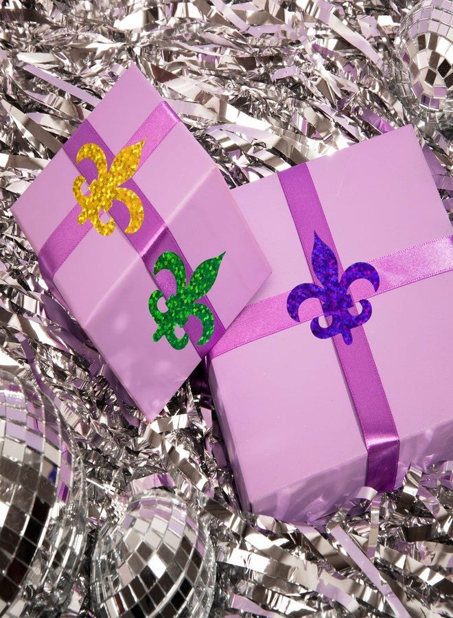 وولاين ملصقات ماردي غرا من والين، ملصقات ليزرية على شكل زهرة الزنبق، بنفسجي، أصفر، أخضر، مقاومة للماء، ذاتية اللصق، لتزيين الأظرف والمذكرات ولوازم حفلات الكرنفال، 500 قطعة - Image 5