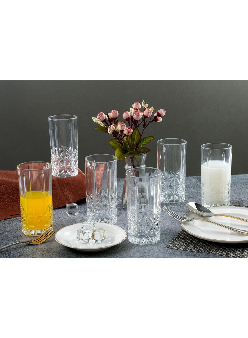 SAQOWARE Saqoware 6 Pcs Premium Crystal Clear Highball Tumbler Glasses Set – Elegant Juice & Beverage Glassware for Cocktails, Water, Mocktails – Durable 350 ml Classic Design Glasses for Home, Kitchen & Party Use - Image 2