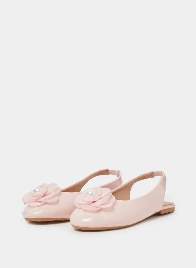 Styli Girls Pink Slingback Ballerinas With Flower Detail