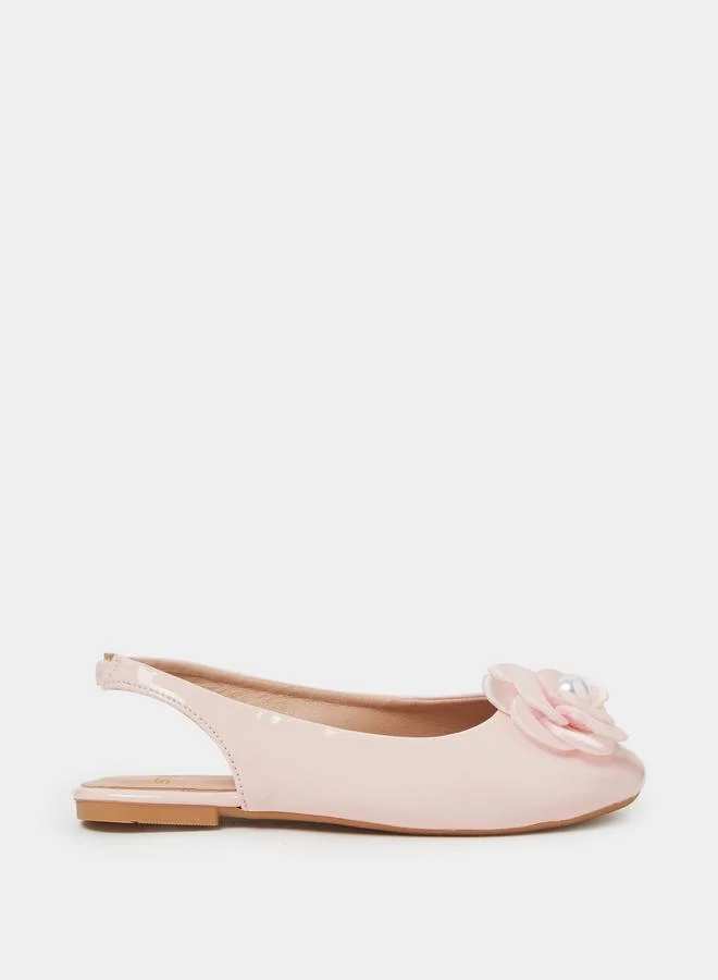 Styli Girls Pink Slingback Ballerinas With Flower Detail