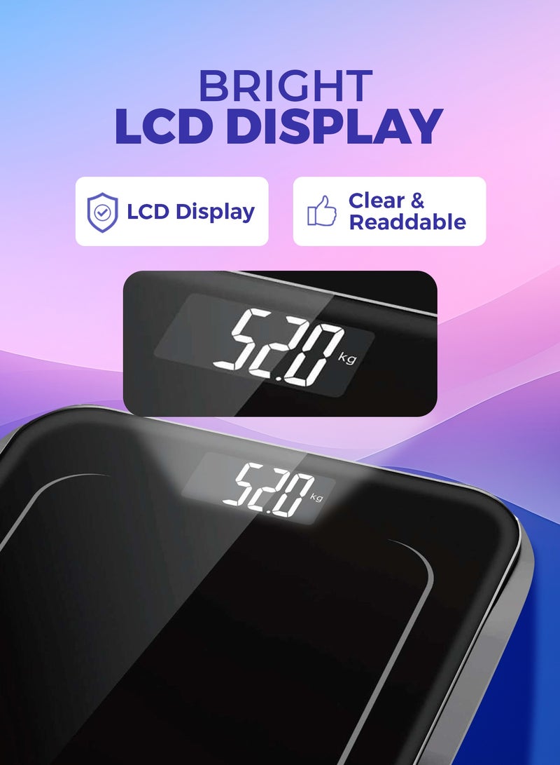 GEEPAS ميزان شخصي رقمي، منصة من الزجاج المقوى، GBS4219، مؤشر للطاقة المنخفضة والحمل الزائد، شاشة LCD، تشغيل/إيقاف تلقائي، سعة 180 كجم - Image 3
