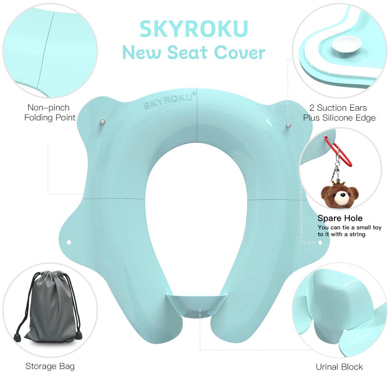 SKYROKU SKYROKU Foldable Travel Potty Seat for Toddlers and Kids - Anti-Slip Potty Training Seat with Handles, Splash Guard, DIY Stickers, Storage Bag - Fits Most Toilets, Portable & Easy to Clean(Blue)  - Image 2