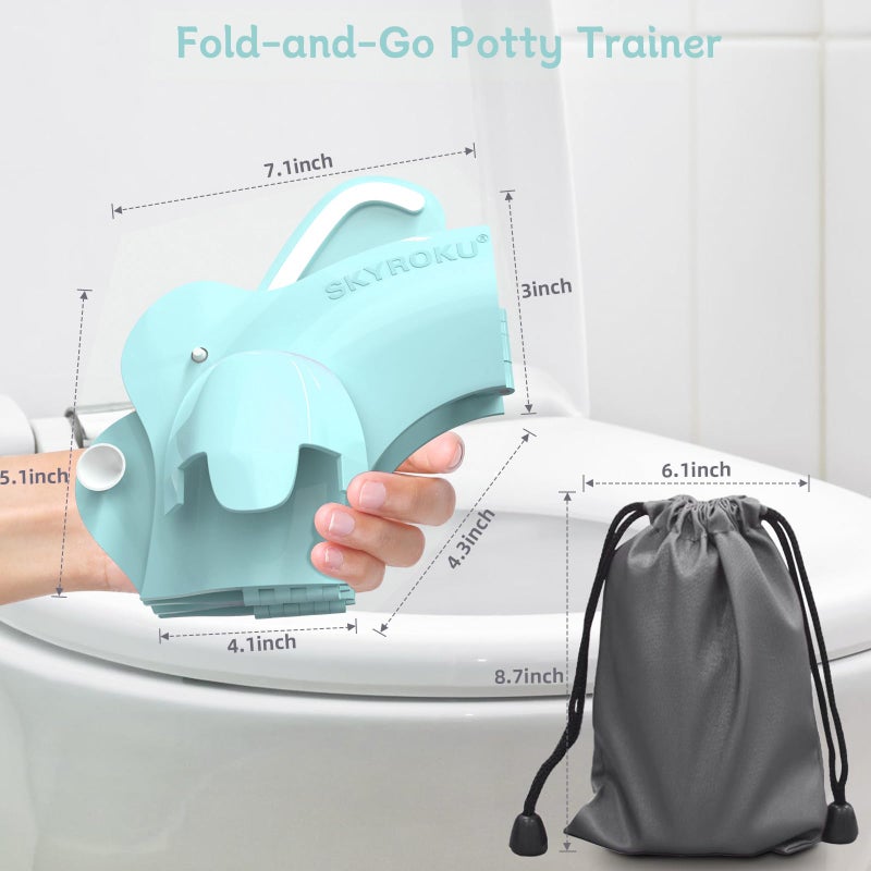 SKYROKU SKYROKU Foldable Travel Potty Seat for Toddlers and Kids - Anti-Slip Potty Training Seat with Handles, Splash Guard, DIY Stickers, Storage Bag - Fits Most Toilets, Portable & Easy to Clean(Blue)  - Image 5