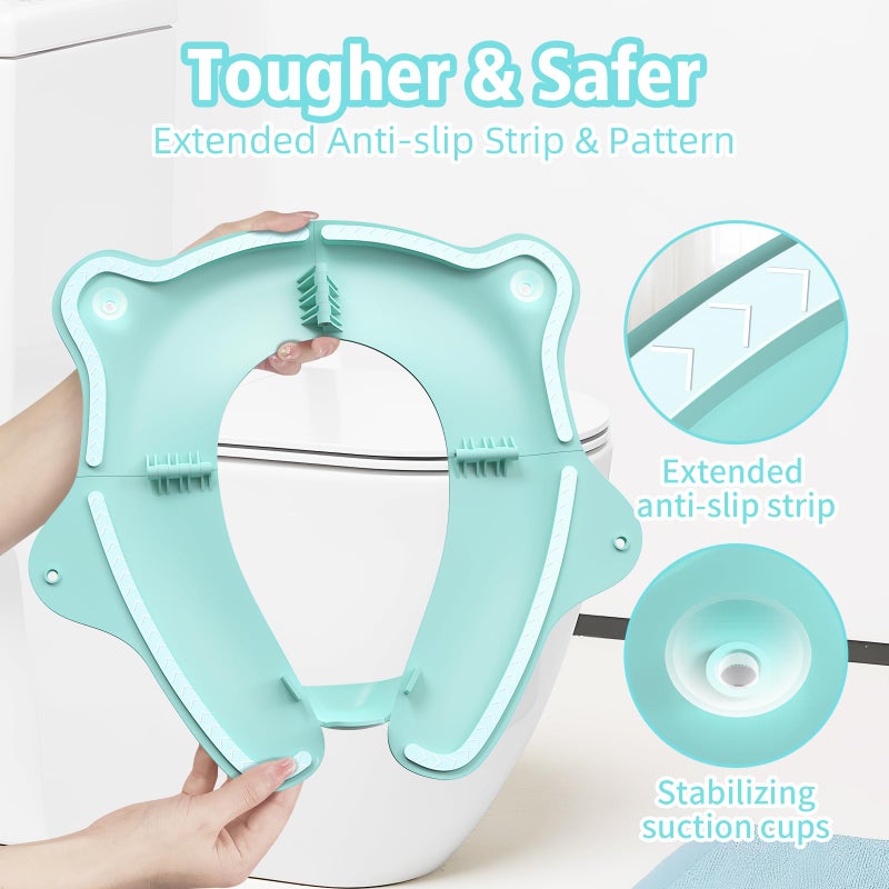 SKYROKU SKYROKU Foldable Travel Potty Seat for Toddlers and Kids - Anti-Slip Potty Training Seat with Handles, Splash Guard, DIY Stickers, Storage Bag - Fits Most Toilets, Portable & Easy to Clean(Blue)  - Image 3