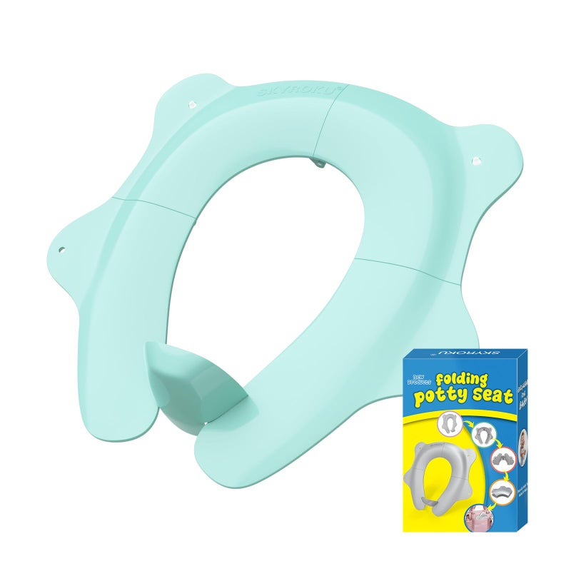 SKYROKU كرسي مرحاض قابل للطي للسفر من SKYROKU للأطفال والصغار - كرسي تدريب على المرحاض غير قابل للانزلاق مع مقابض، واقي رذاذ، ملصقات DIY، حقيبة تخزين - يناسب معظم المراحيض، محمول وسهل التنظيف (أزرق) - Image 1