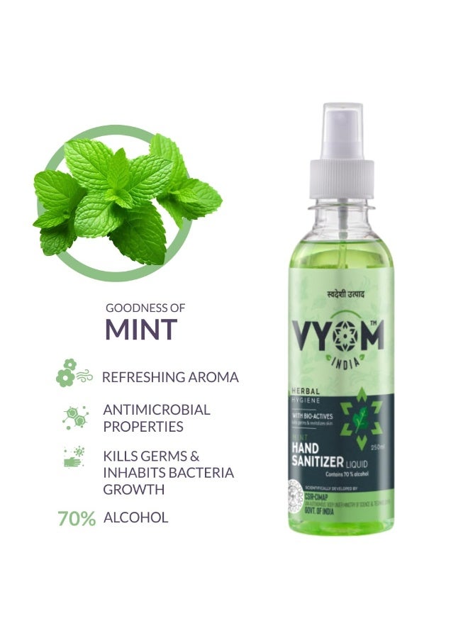 VYOM India Hand Sanitizer Spray,Based Hand Sanitizer Liquid, Herbal Mint Sanitizer Spray, Anti Bacterial & Skin Friendly - 250ml (Pack of 2) - Image 2