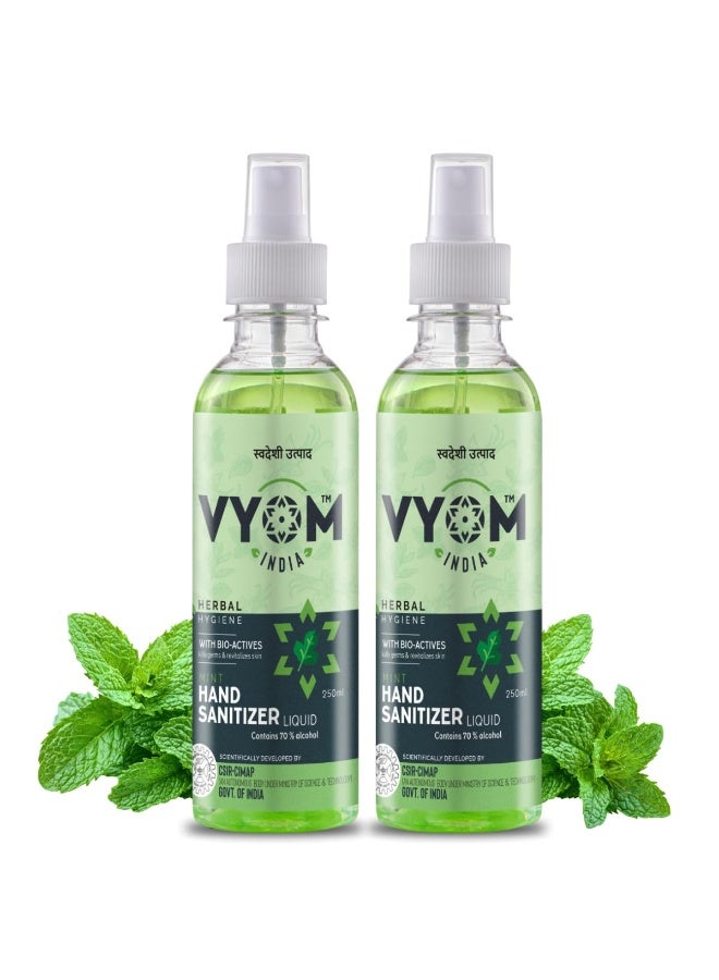 VYOM India Hand Sanitizer Spray,Based Hand Sanitizer Liquid, Herbal Mint Sanitizer Spray, Anti Bacterial & Skin Friendly - 250ml (Pack of 2) - Image 1